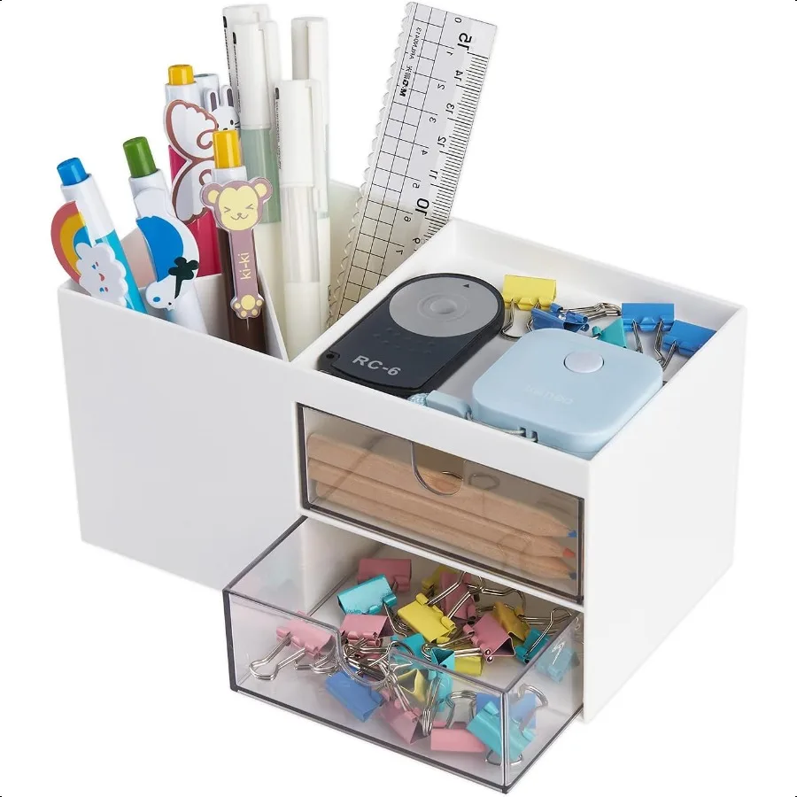 

Office Desk Organizer with drawer Office Supplies and Desk Accessories Business Card Pen Pencil Mobile Phone Stationery Holder