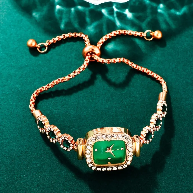 Set di orologi da polso vintage in oro da 5 pezzi per donna Orologio da polso al quarzo da donna di lusso con regali di orologi con diamanti verdi