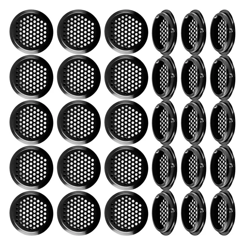 B08B-Round Air Vents 2 Inch 30Pcs Stainless Steel Soffit Vents Ventilation Mesh Hole Louvers For Kitchen Bathroom Cabinet For Sh