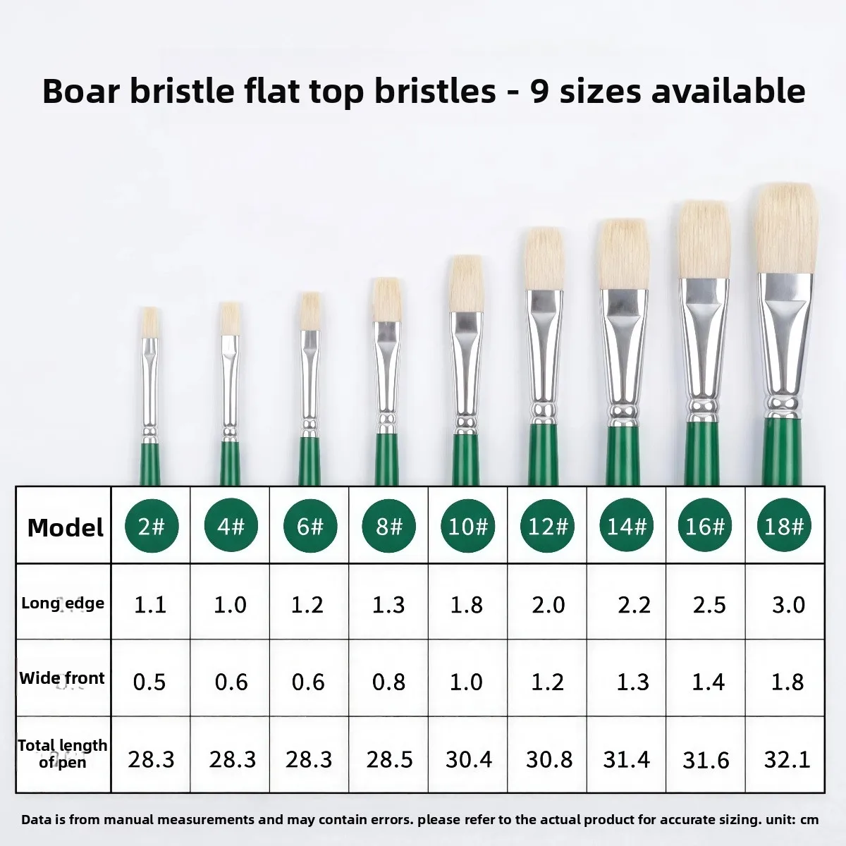 9 of Numbers Combinations Pig Bristle Hair Flat-Head Brush Specifications Oil/Acrylic/Gouache Special Long-Handle Painting Tool