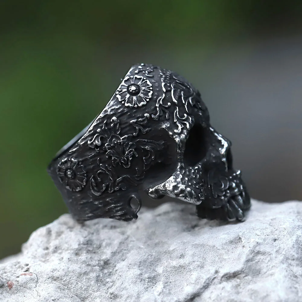 خواتم جديدة لعام 2022 للرجال مصنوعة من الفولاذ المقاوم للصدأ 316L على شكل زهرة جمجمة وقران الشيطان للمراهقين مجوهرات دراجات نارية على الطراز القوطي هدية شحن مباشر من الشركة المصنعة