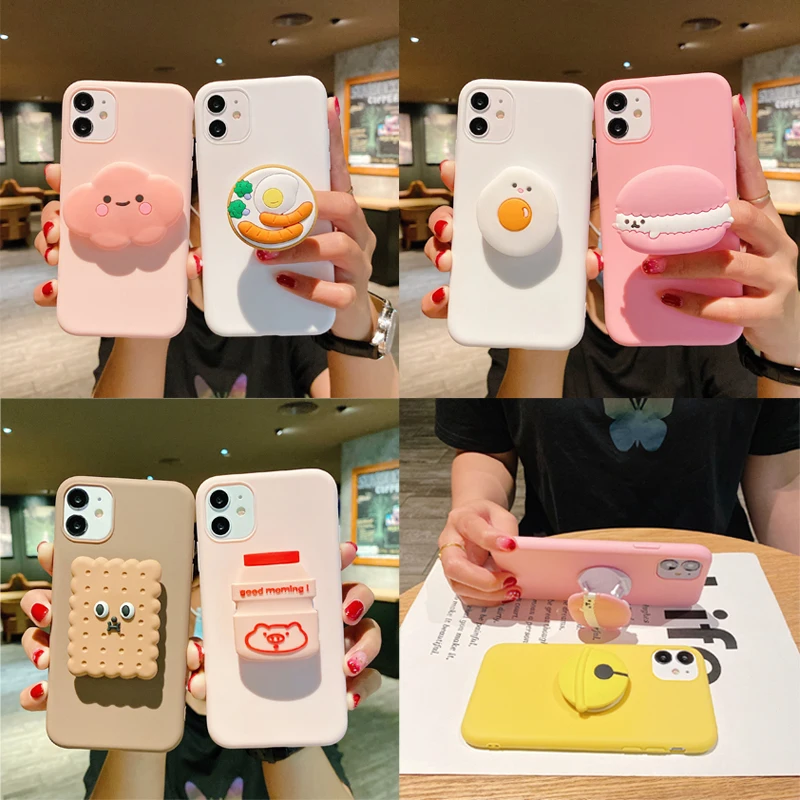 Cartoon Cookie Milk Tea Holder Case for Samsung Galaxy S24 FE S23 S22 Plus S21 S20 S10 S9 S8 Cute Egg Biscuit Support Soft Cover