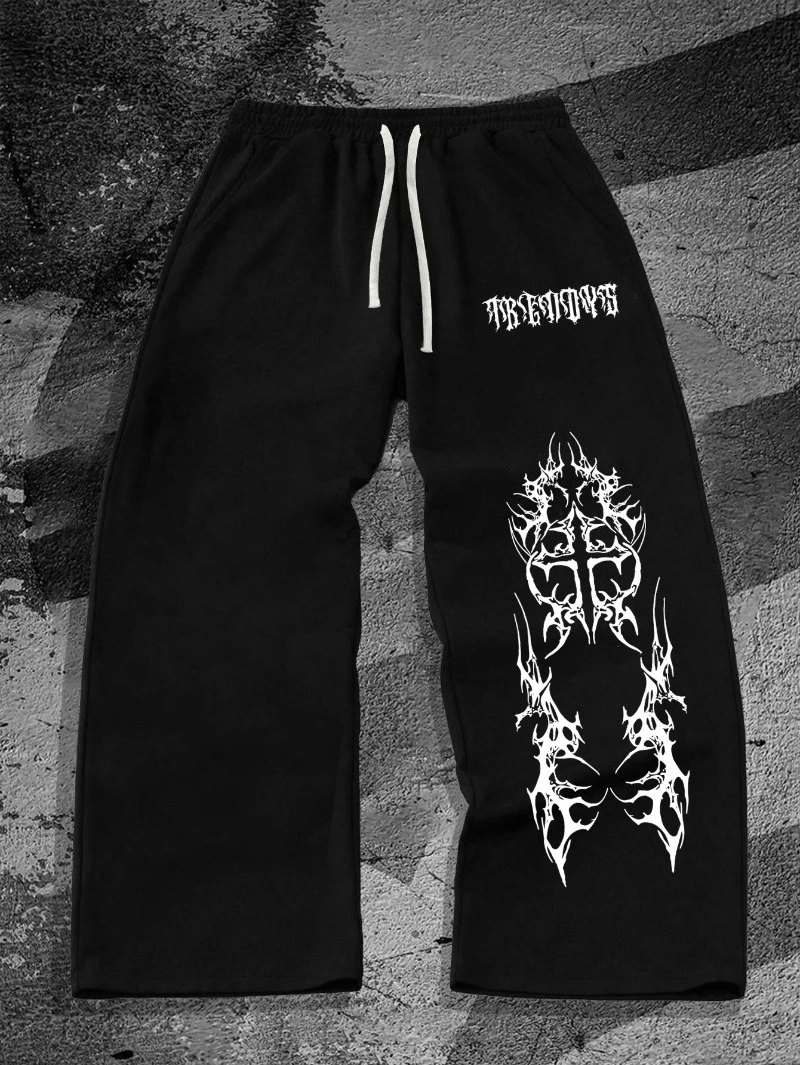 

Men Women Spring and Summer Loose Gothic Dark Style Outdoor Casual Sports Jogging Pants, Pure Cotton Comfortable Wide Leg Pants