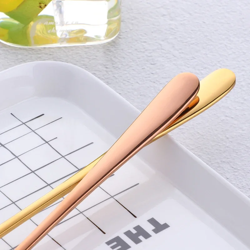 8 Colors Stainless Steel Ice Spoon for Coffee, Tea and Desserts, Long Handle and Rose Gold Set