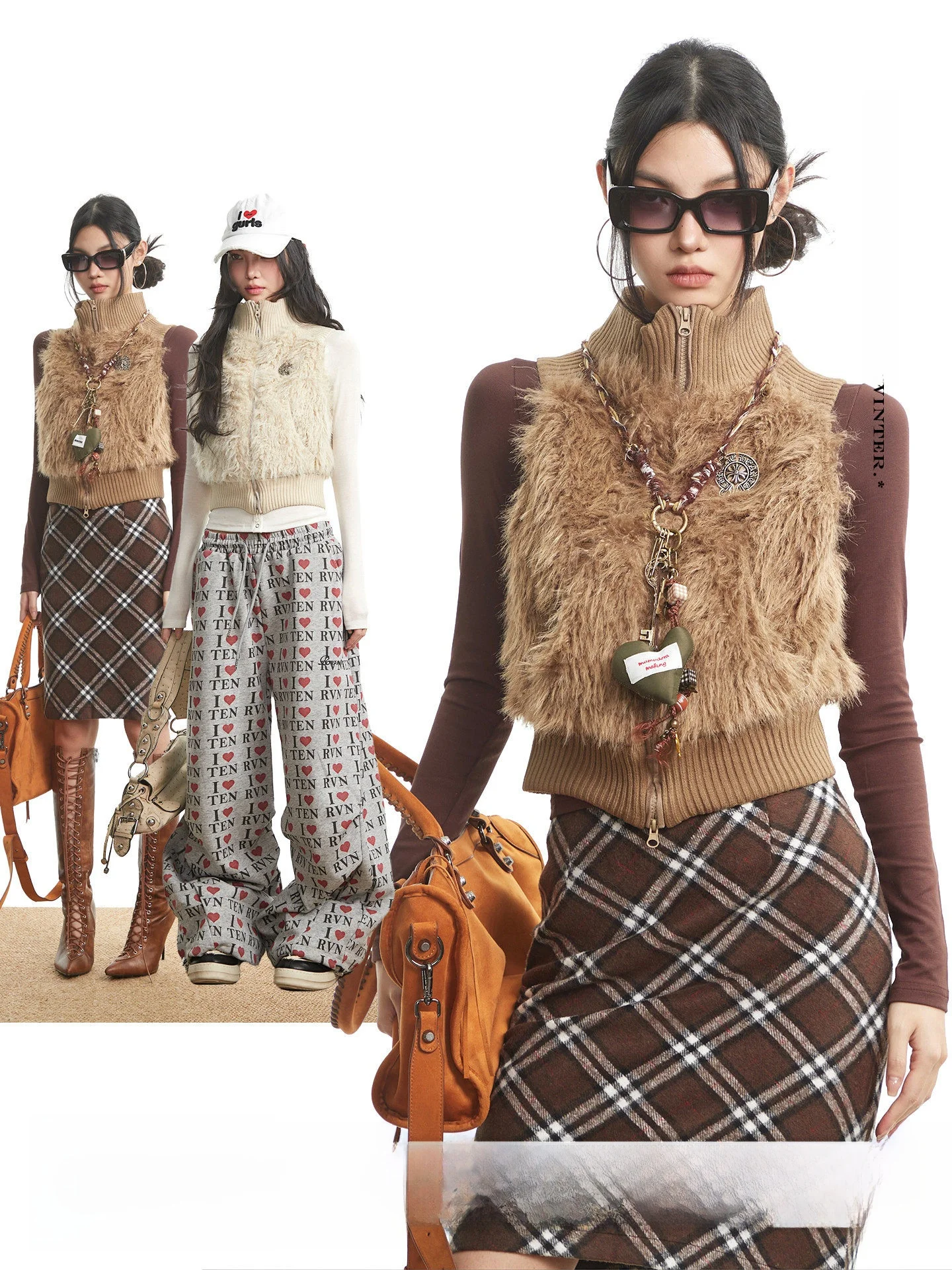 

UNCMHISEX American Retro ort Vest Women's Autumn Winter Casual Versatile Slimming Outerwear Lamb Fur Warmth Strong