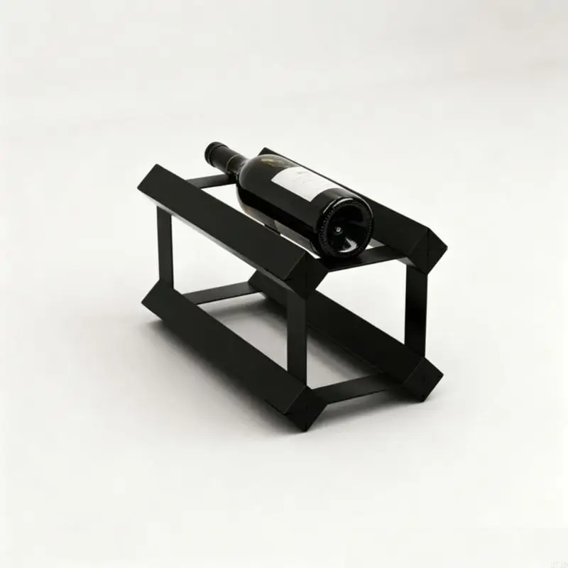 Indoor Wine Storage Rack with Black Finish Frame, Freestanding Bottle Display Stand for Kitchen Shelf, Dining and Use 37JD