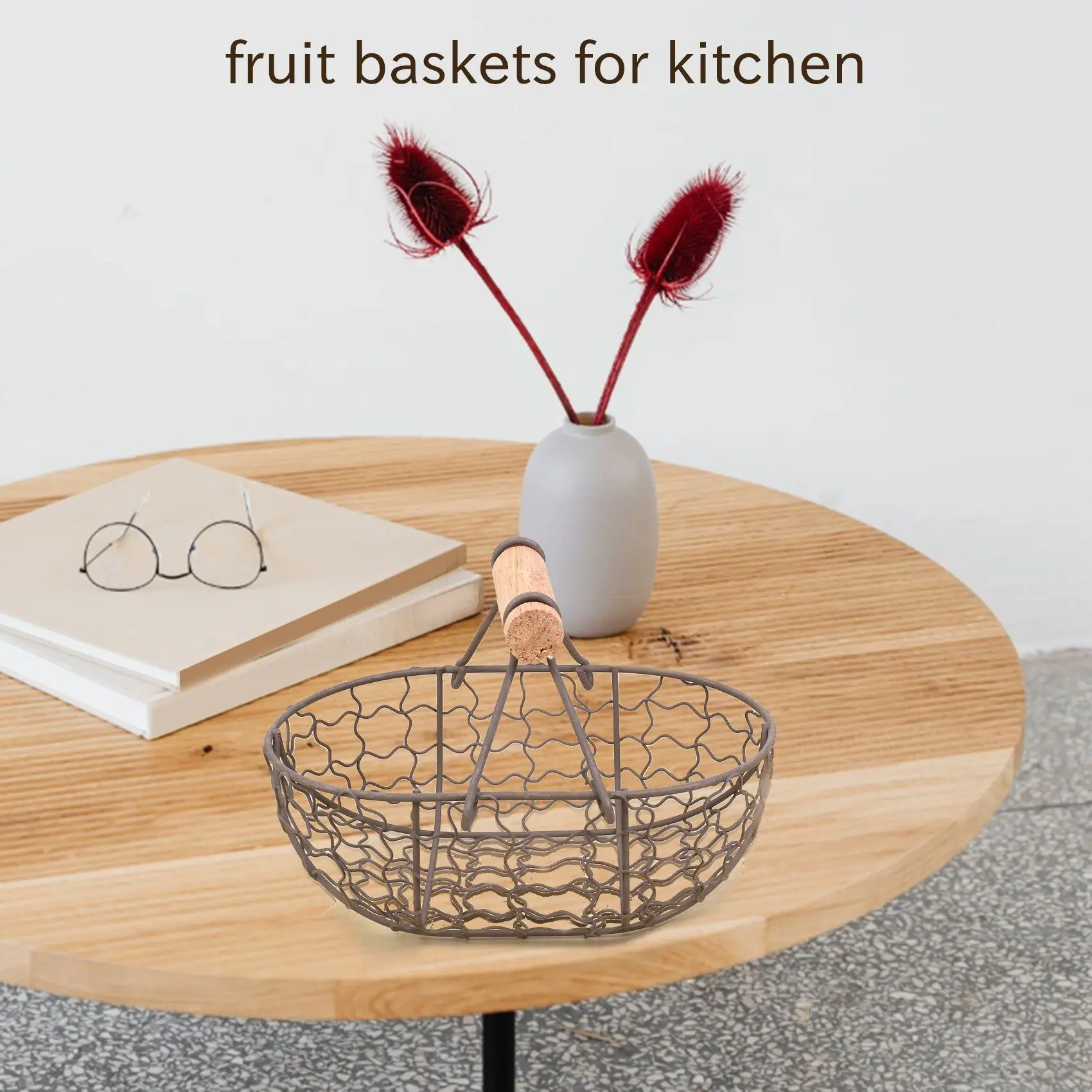 Mir rétro en métal avec manche en bois, panier de rangement portable, multifonction, légumes, fruits, œufs, épicerie, pratique, EvaluBlack