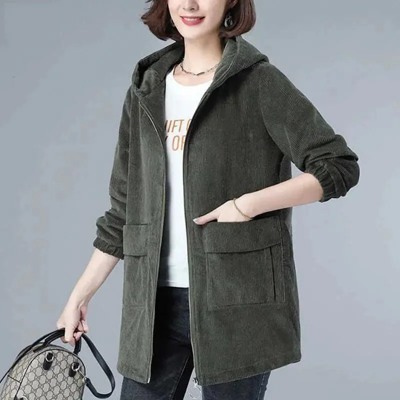 Casacos femininos com capuz de cor sólida, bolsos emendados, zíper, grandes dimensões, tops casuais, jaquetas de viagem, roupas da moda, novo,