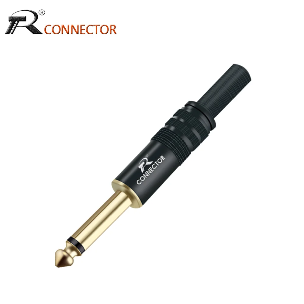 1PCS Gold Plated 6.35MM Audio And Video Plug Connector 12*1 6.3 Audio Jack Mono Black Electrophoresis Plug Microphone Connector