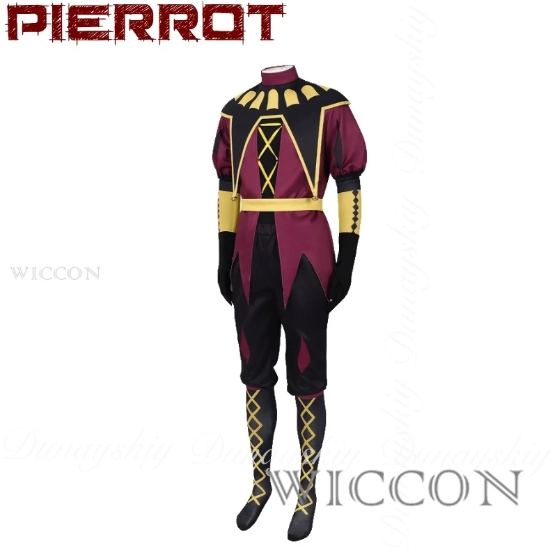 لعبة السيرك الغريبة بييروت كوسبلاي مع زي التاج الأسود والأحمر والأصفر للهالوين مع شعر مستعار أبيض زي تنكري بدلة كاملة #5