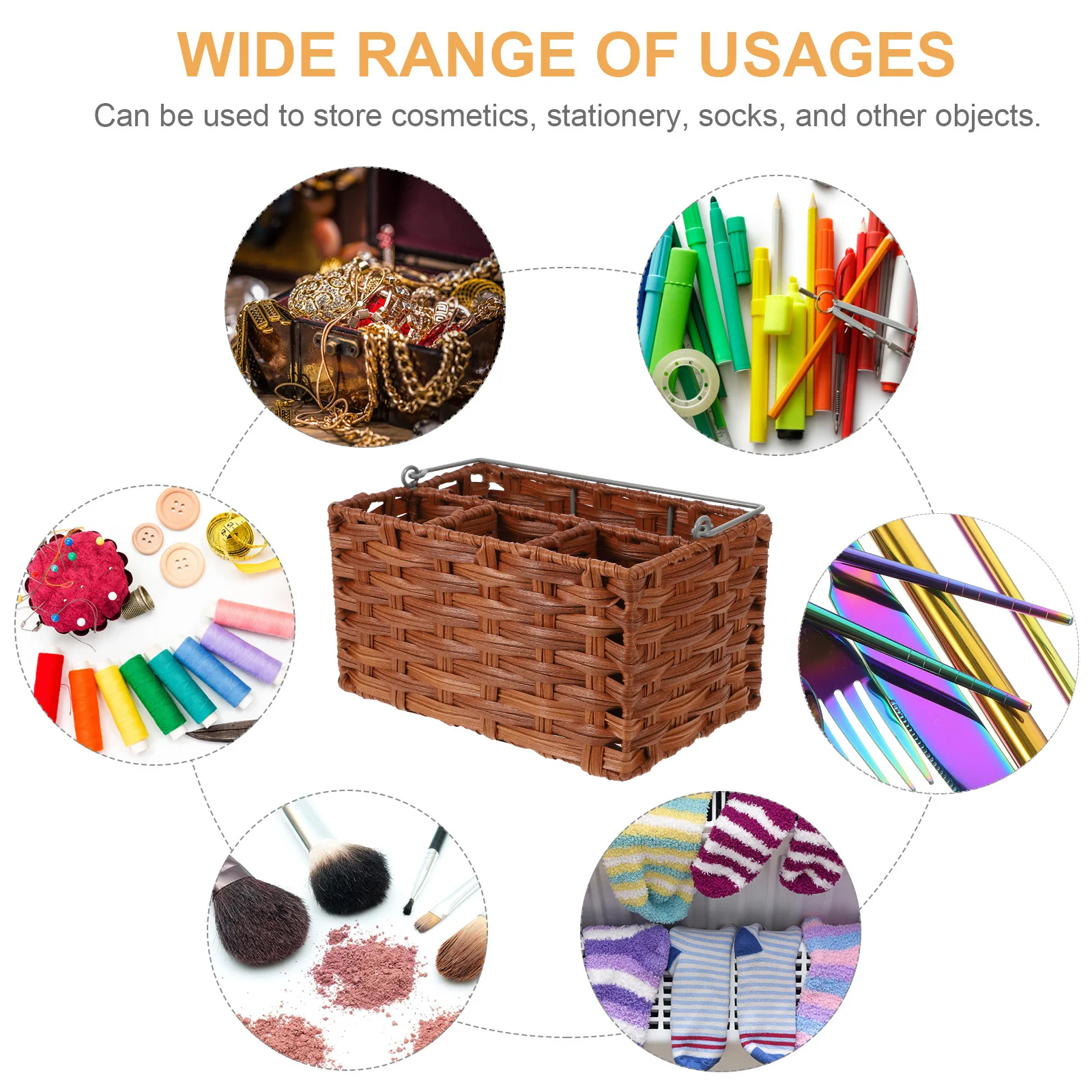 

Rattan Storage Baskets Brown Large Wicker Snack Organizer Kitchen Utensil Holder Cutlery Silverware Organizer Storage Rack