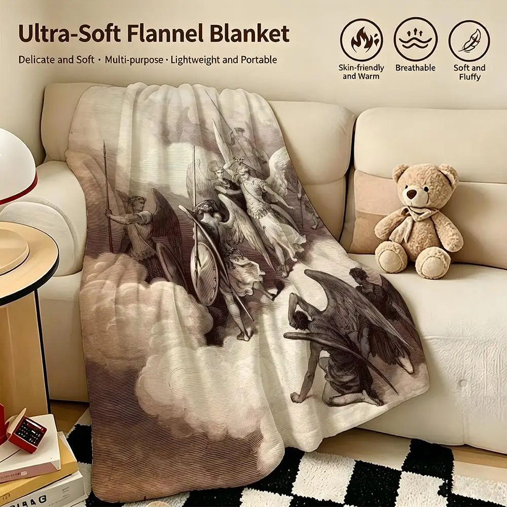 art G-Gustave Dore-e Throw Warm Soft Flannel Blanket, Multi-use for Sofa Bed Camping Travel Nap