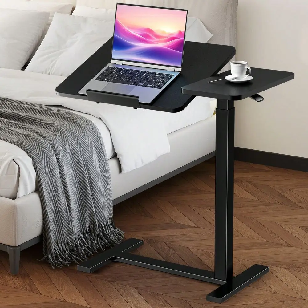

Overbed Bedside Table With Wheels, Adjustable Tilt Top Medical Hospital Bed Tables Standing Stand Rolling Laptop PC Desks Co
