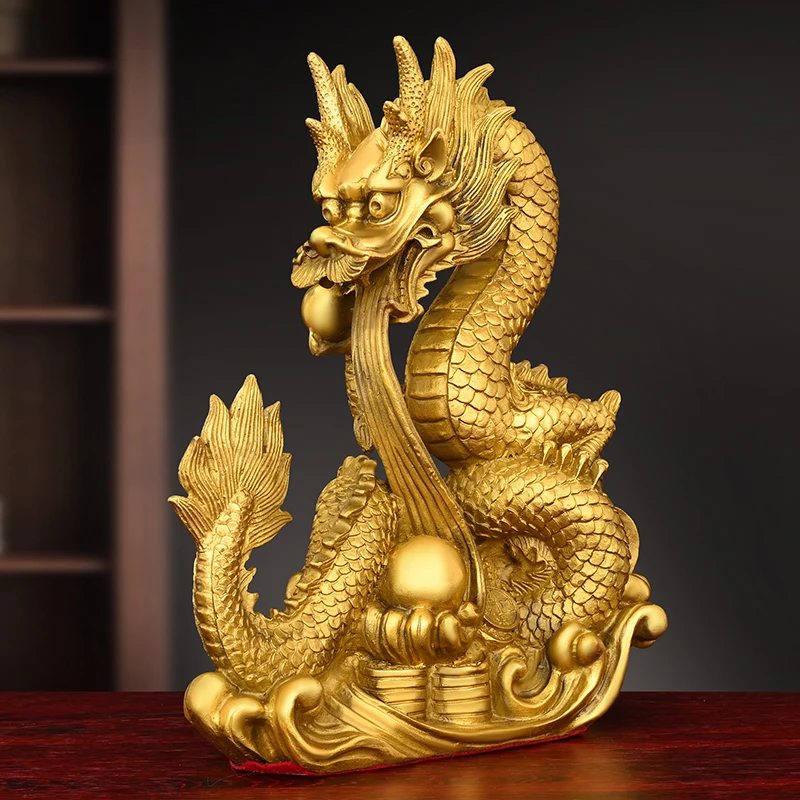 Bronze Dragon Ornaments Auspicious Dragon Dedication Green Dragon Play Beads Twelve Zodiac Home Desktop Decor Gifts