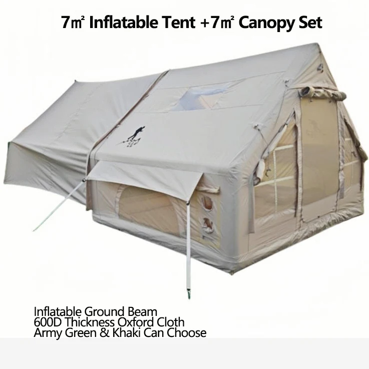 New 7㎡ Inflatable Tent+ 7㎡ Canopy Set 600D Heavy-Duty Rainproof Oxford Fabric Marquee with Inflatable Ground Beam Wind-resistant