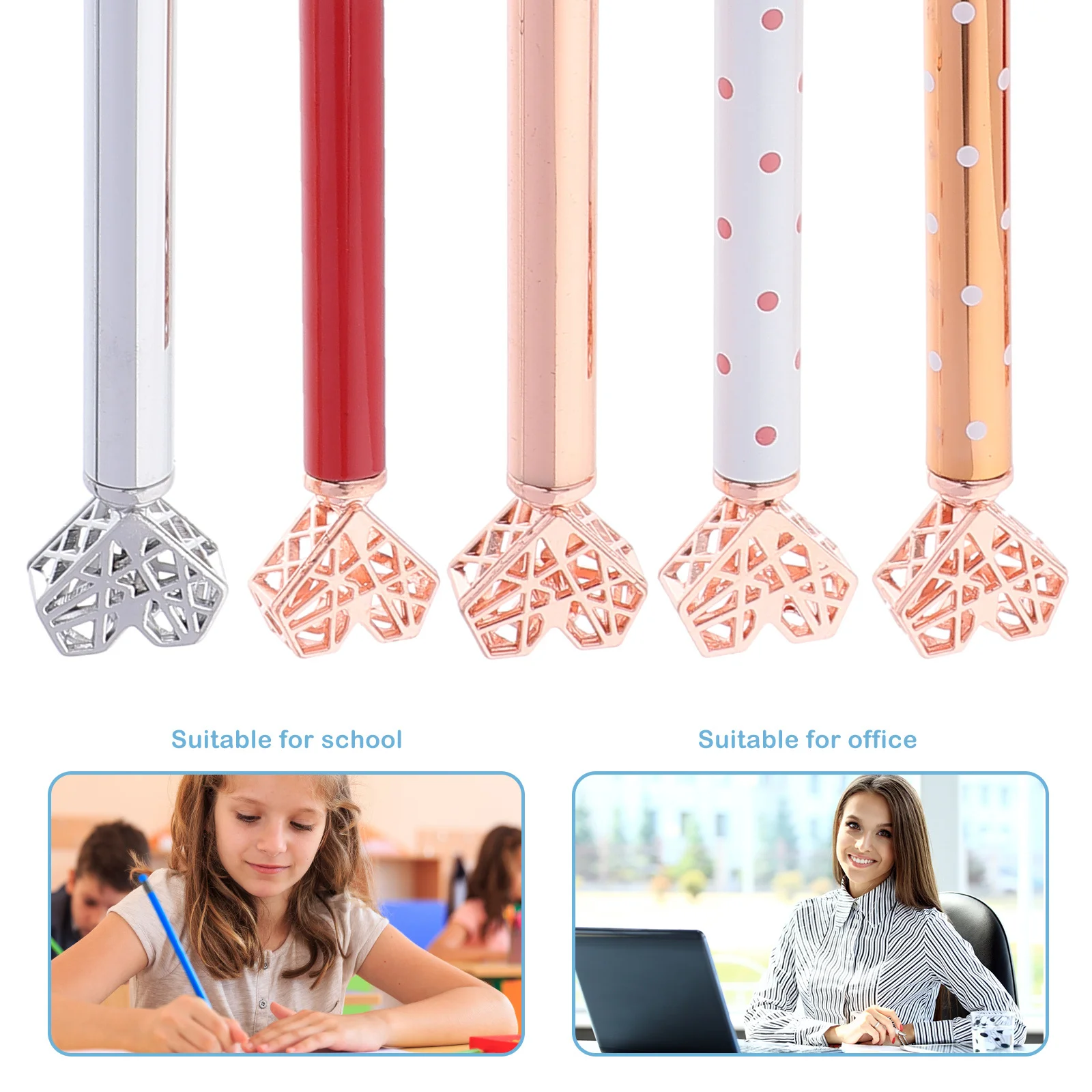 

5Pcs Creative Heart Shape Ballpoint Pen Metal Smooth Writing Pen for School Student Exam Signature Stationery