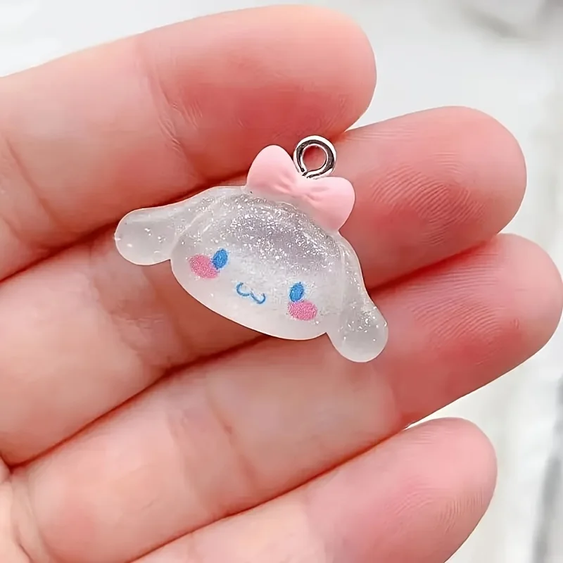 30pcs Mixed Kawaii Hello Kitty Nail Charm Cartoon Resin KT Cat Head My Melody Kuromi Rhinestones with Hook Manicure Decoration