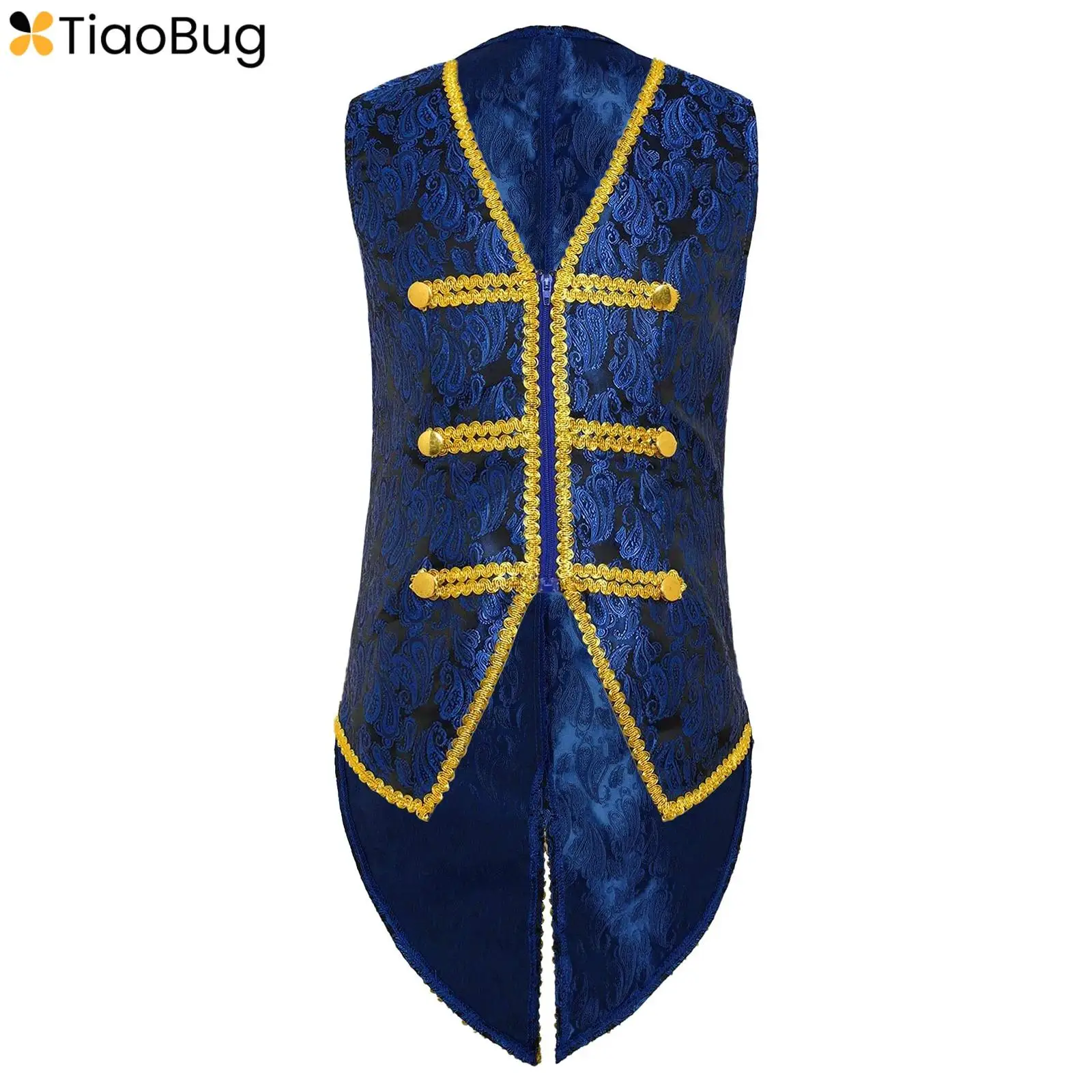 

Boys Medieval Renaissance Vest Halloween Gold Trimming Embroidery Tailcoat Victorian Vintage Waistcoat Steampunk Clothes