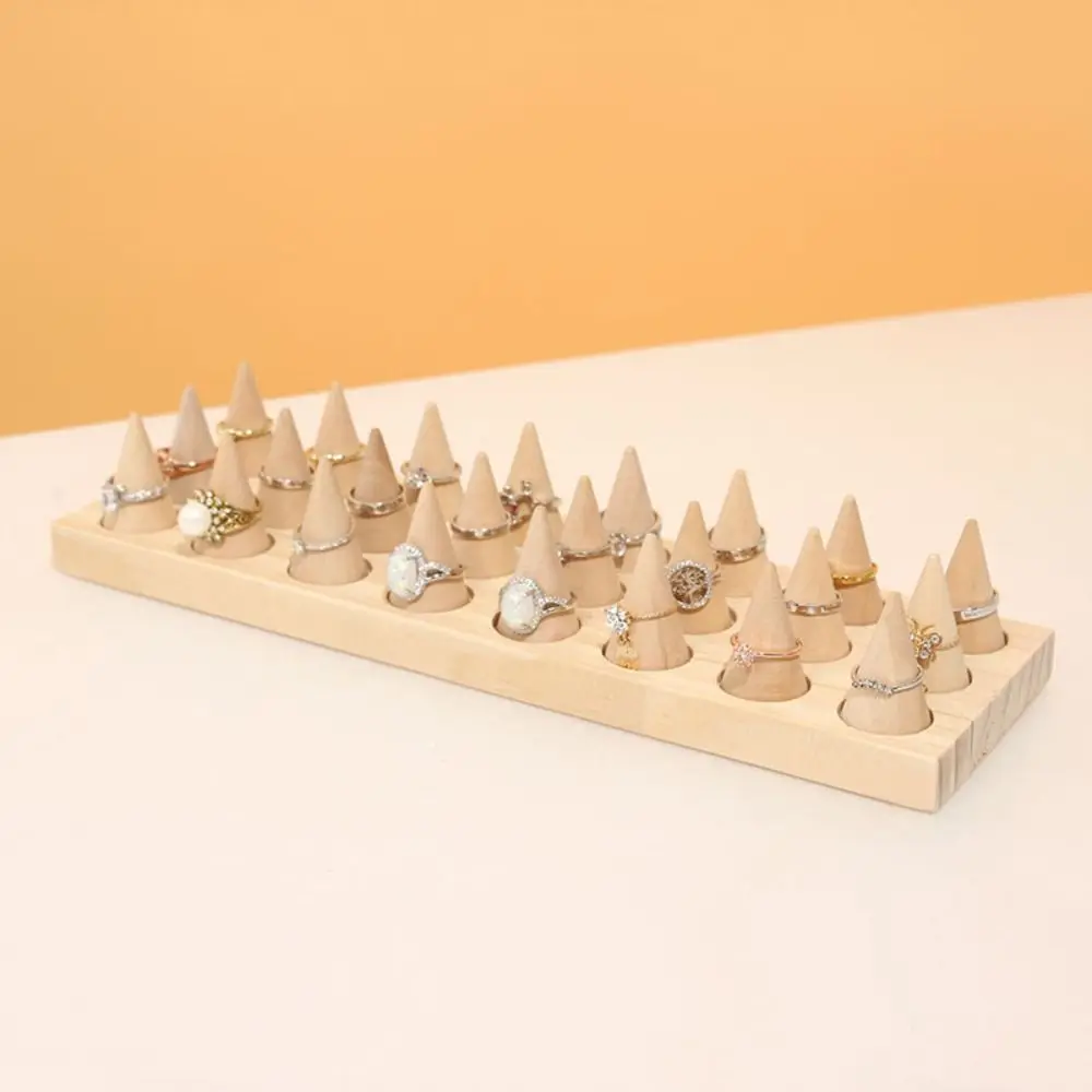 

Crafts Modern Wood Cone Ring Display Stand Retro Decorative Bangle Storage Tray Space Saving Finger Rings Holder Entrance