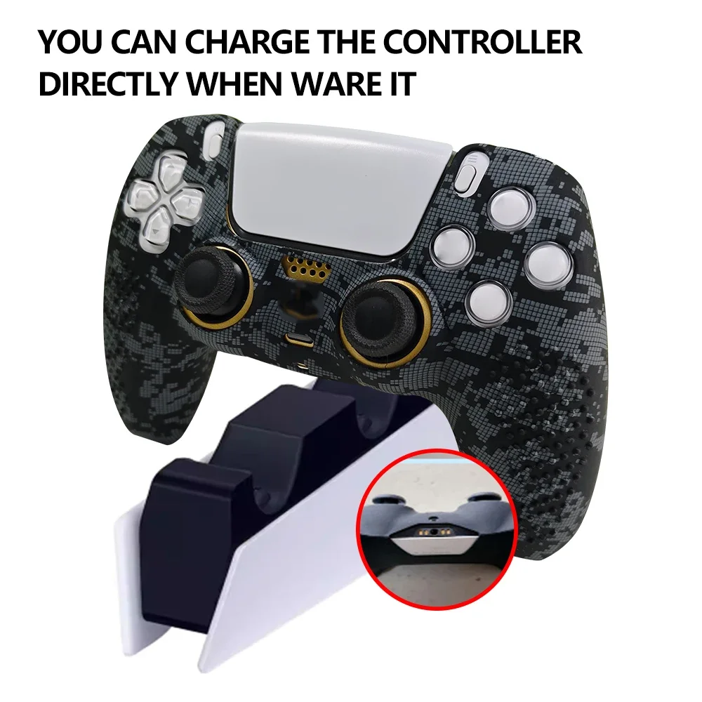 Controller Skin Shell for PS5 Controller Silicone Cover Case Rubber Thumb Grip Gaps Touch Pad Sticker Sponge For PS5 Fit In Dock - view 2