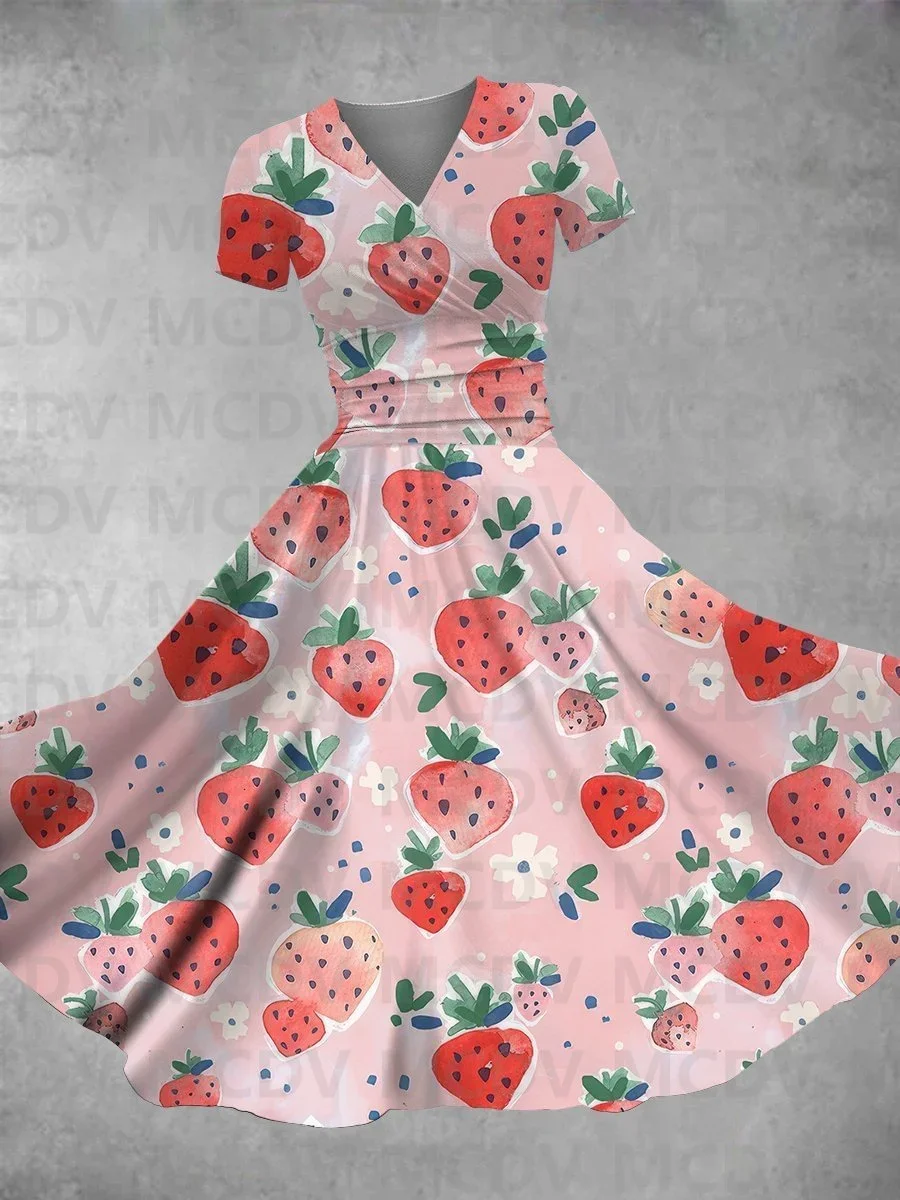 

Women's Valentine's Day Strawberry Print Maxi Dress 3D Printed Sexy V-neck Dress Female Dresses