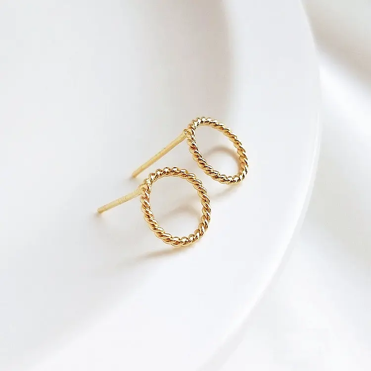 10MM 14K Gold Plated Brass Round Stud Earrings High Quality Jewelry Making Supplies Diy Accessories