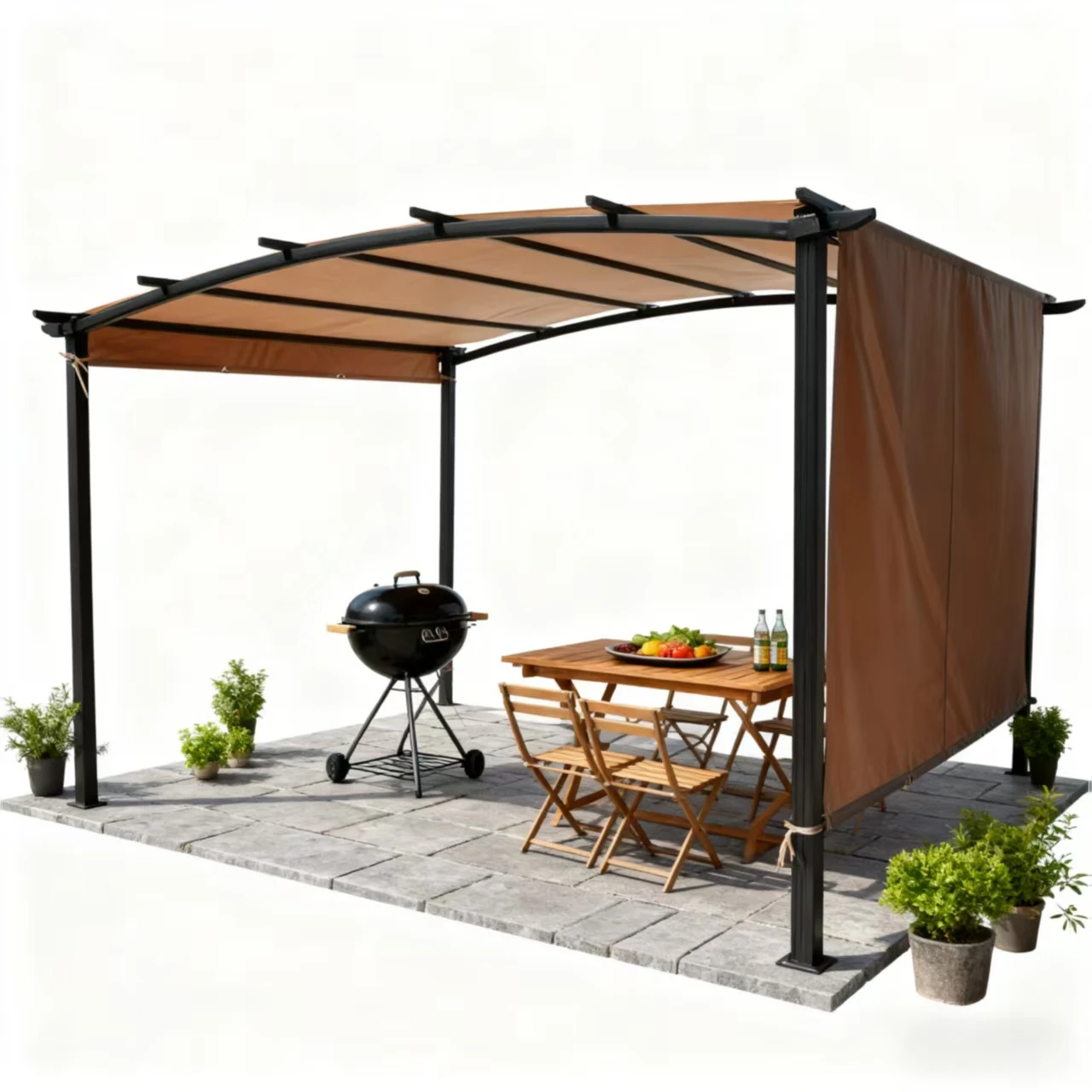 Outdoor Waterproof Metal Gazebo Pergolas Steel Frame Wood Plastic Alloy with Powder Coated Arch Arbour Gazebo Pavilions