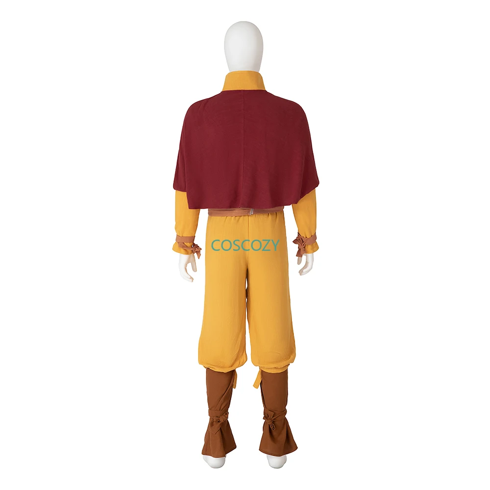 Aang Cosplay Traje com Manto Vermelho, Last Airbender, Top, Calças, Sapatos, Disfarce, Dia das Bruxas, Carnaval, Party Clothing Set