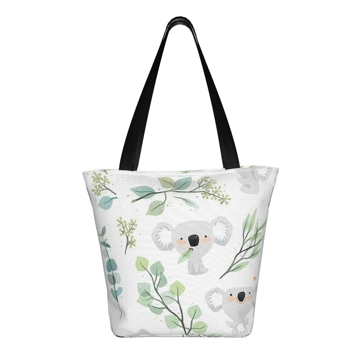 Bolso de compras con diseño de Koala y eucalipto, bolso de hombro de lona de gran capacidad, bolso de compras para mujer