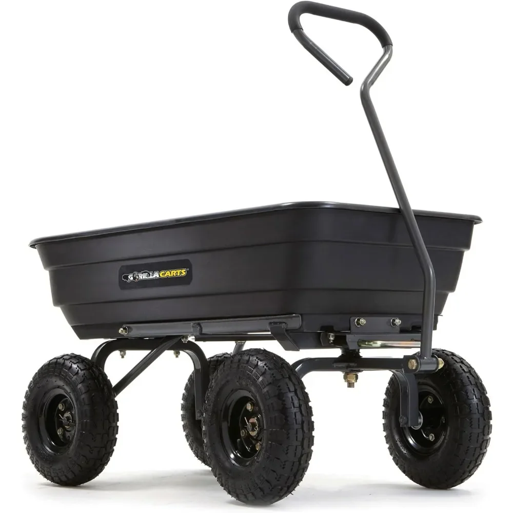 

Poly Garden Dump Cart with Easy to Assemble Steel Frame, Camping Beach Wagon w/Quick Release System, 600 Pound Capacity