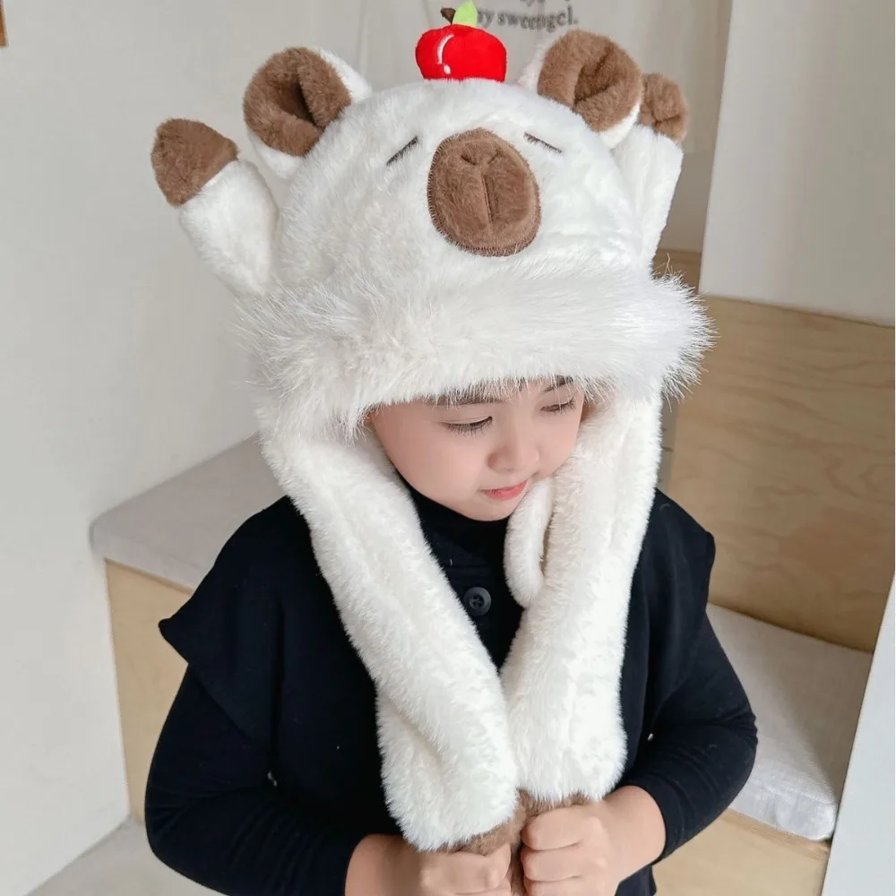 

Windproof Kids Ear Protection Hat Thickened Soft Plush Hat Scarf Set Movable Ears Integrated Children's Pullover Cap