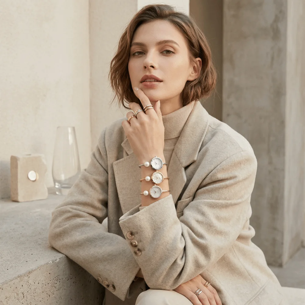 

Элегантные часы-браслет с жемчугом и драгоценными камнями, кварцевые, универсальные, в корейском стиле, модные, с циферблатом со стразами, для свадьбы