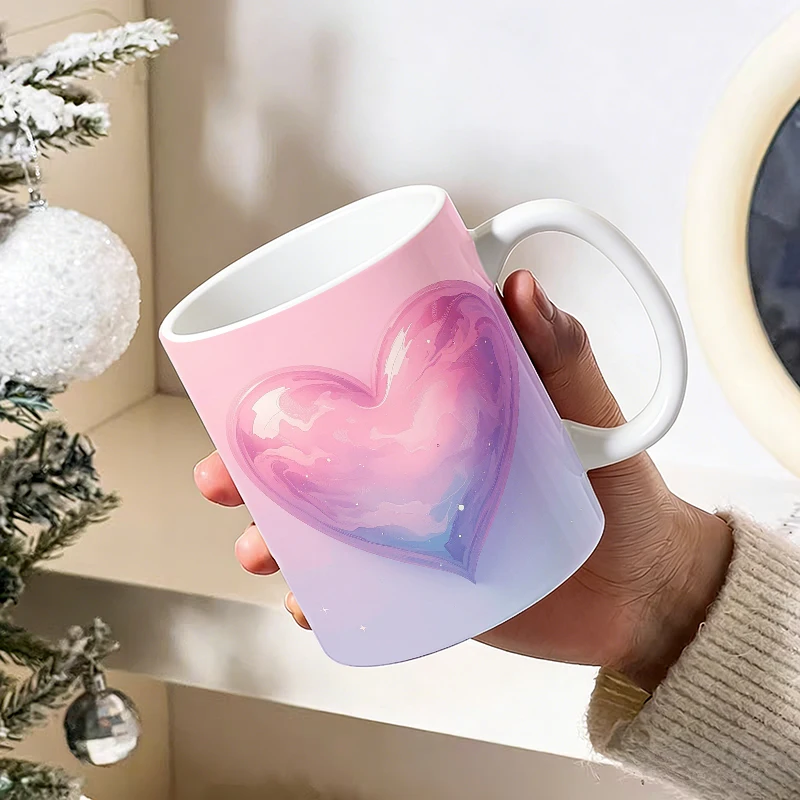

1pcs 3D Gradient Nebula Heart Ceramic Cup with Handle, Creative Coffee Cup, Insulated Milk Cup, Office Tea Cup, Fade-Resistant