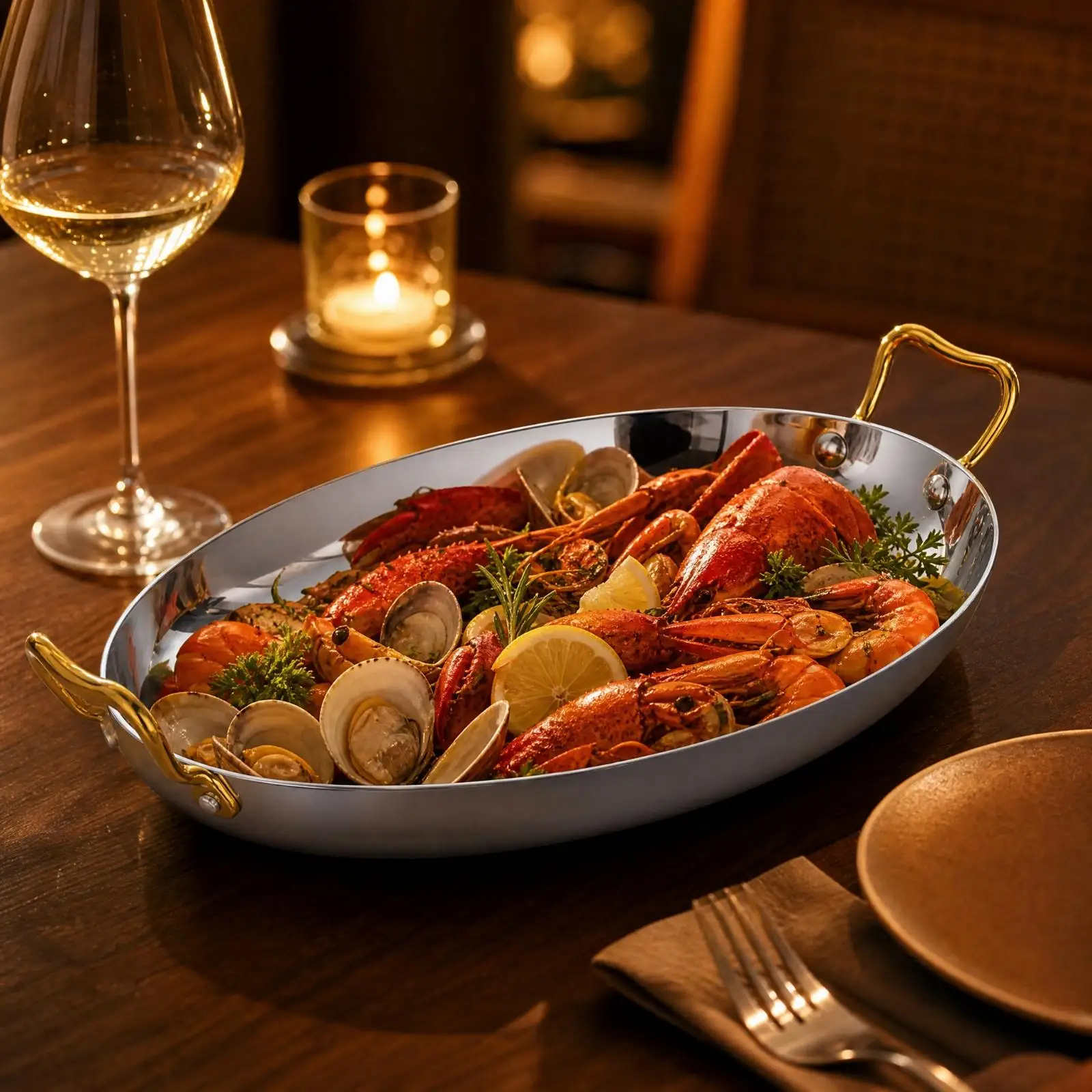 Stainless Steel Egg Shaped Pan Polished Finish for Dinner Appliance and Kitchen Cookware Serving Seafood Pasta