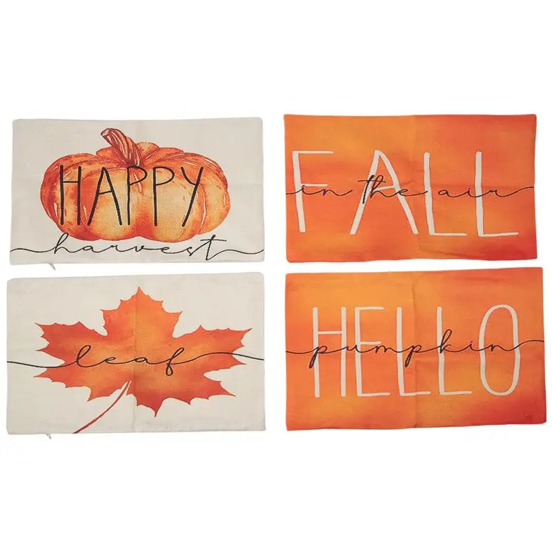 Fall Decor Maple Leaf Throw Pillow Covers, 12 X 20 Pillows Autumn Thanksgiving Cushion Case For Sofa Couch Set Of 4-A83Z