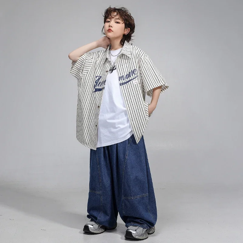 Hip Hop Dancing Ragazzi Giacca a righe Jeans Camicia per ragazze Pantaloni da ballo di strada Abbigliamento Bambini Streetwear Bambino Abiti jazz Costumi