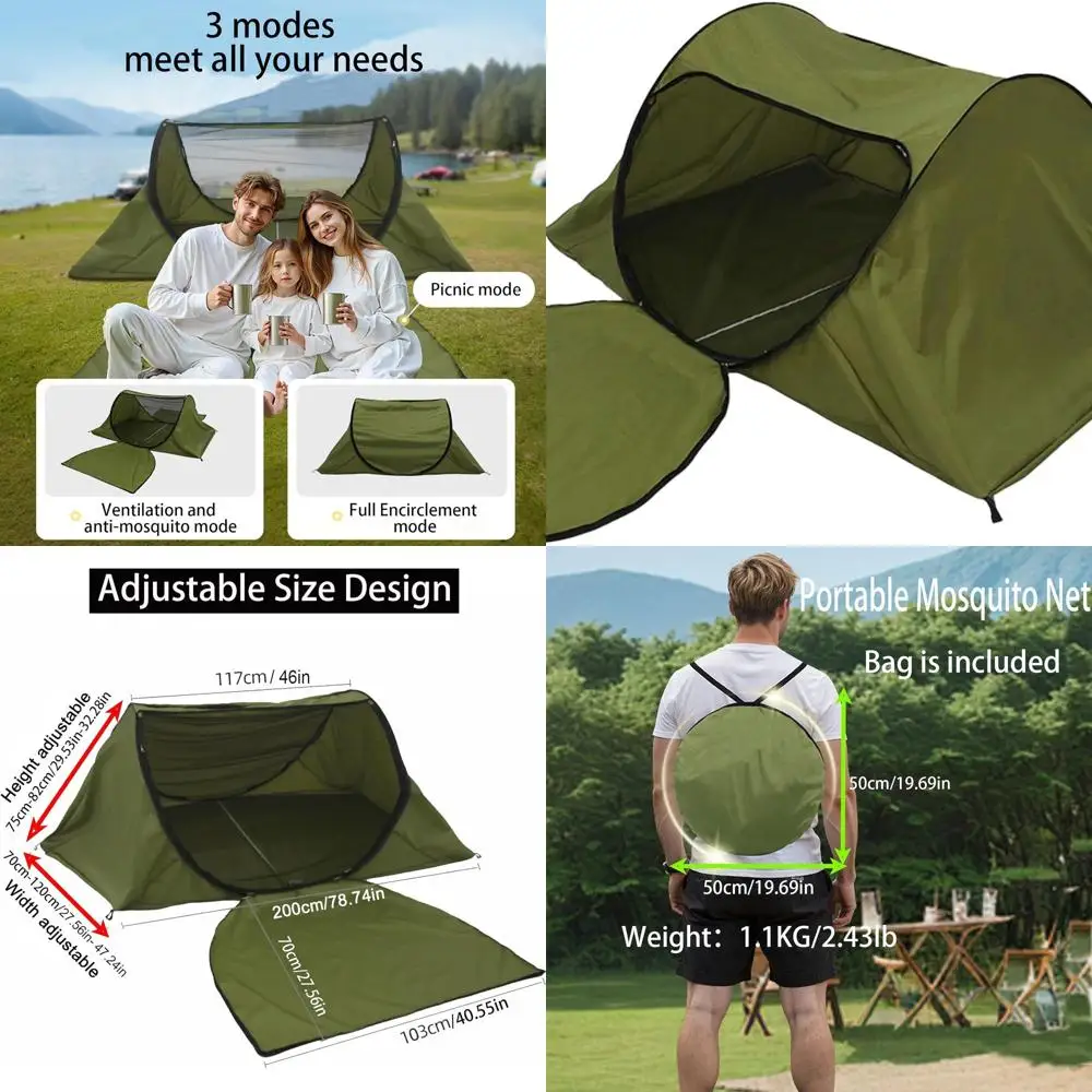

Double-Door Portable Camping Tent, Folding Mosquito Net with Storage Bag, Army Green