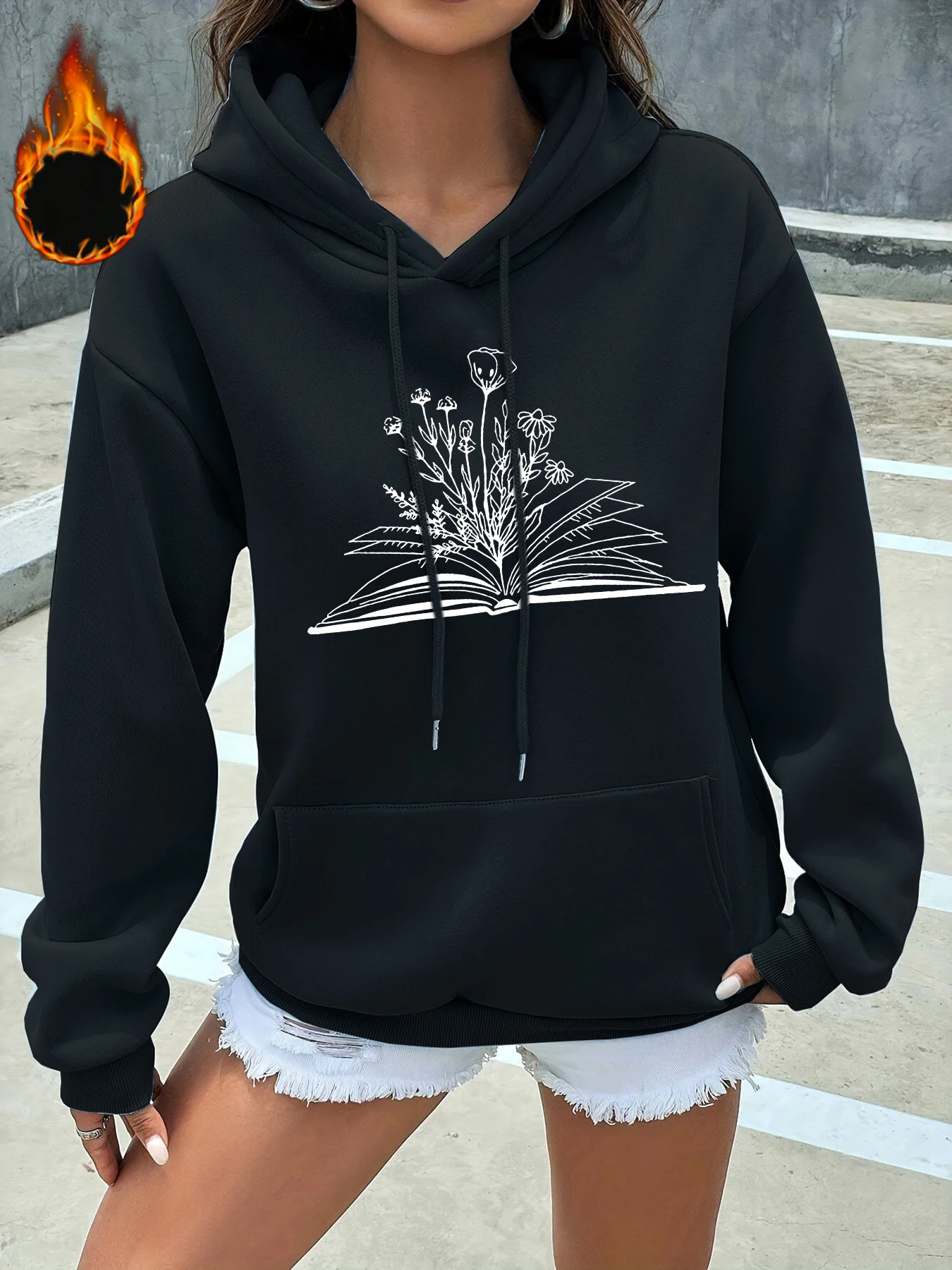 

Осенне-зимняя женская повседневная толстовка с цветочным принтом книги, толстовка с капюшоном и буквенным узором, индивидуальная мода в стиле ретро Y2K