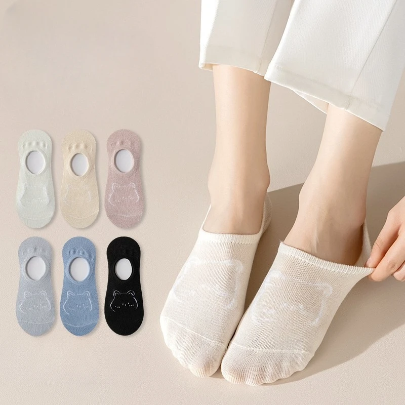 

【10 Pairs】Boat Socks for Women's Summer White Cute Cartoon Animal Shallow Mouthed Thin Style That Won't Fall Off The Heel