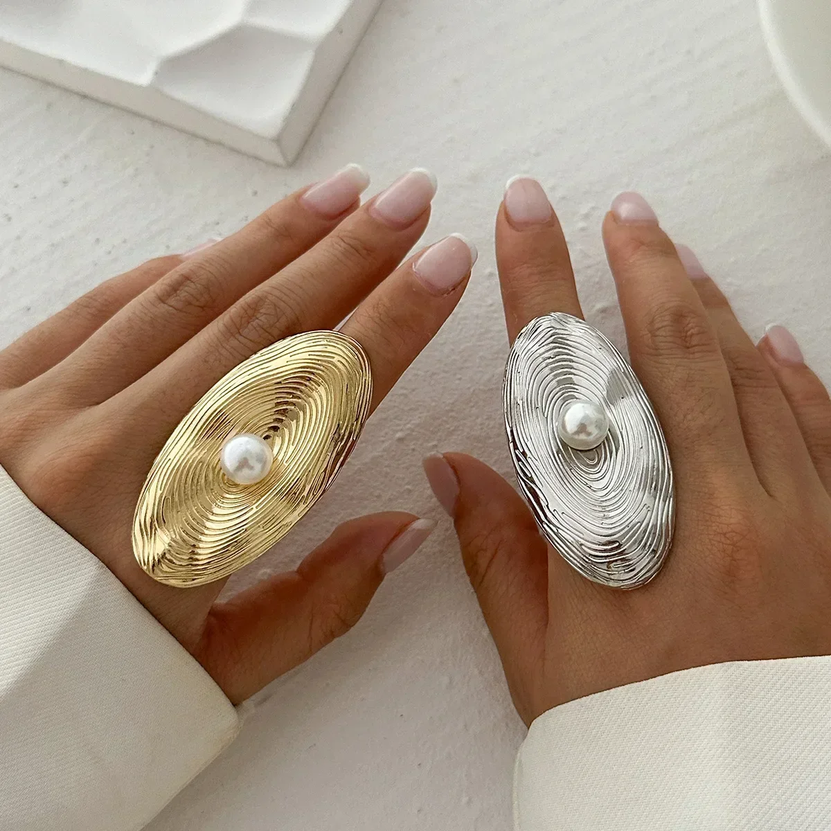 Silver color Creative Design Pearl Leaf Ring for Women Trend Irregular Metal Small Ball Open Finger Rings Couple Punk Jewelry image 4