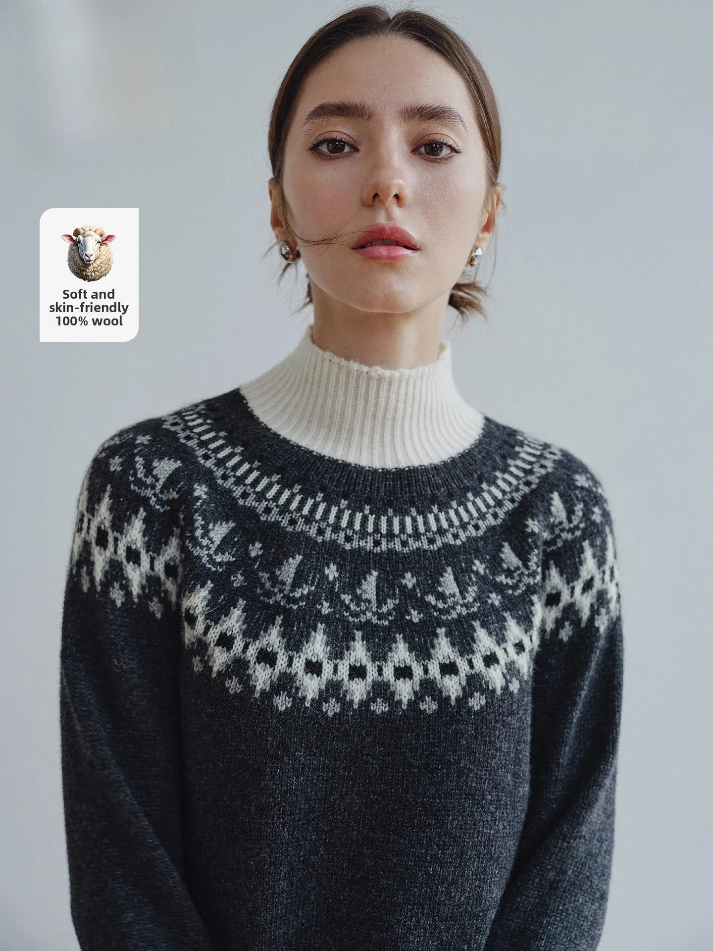 

Женский вязаный свитер Navigare из чистой шерсти, с высоким воротом, свободного кроя, осенне-зимний, новый, для повседневной носки, в корейском стиле, из мягкой ткани