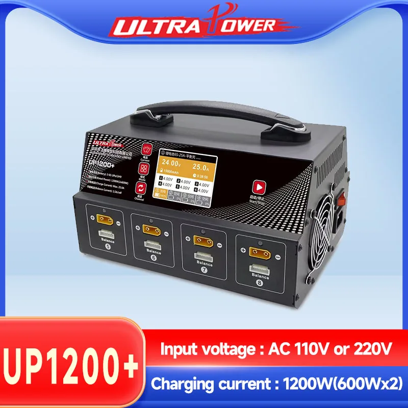 

Зарядное устройство UP1200+ на 8 каналов, 1200 Вт, для LiPo/LiHV аккумуляторов с функцией контроля заряда, макс. 25 А для 2-6S аккумуляторных блоков дронов, FPV, радиоуправляемых моделей