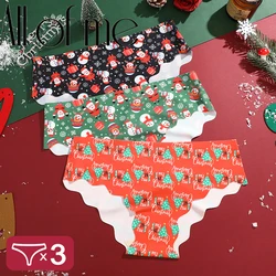 3Pcs/Set Christmas Snowflake Santa Claus Panties Sexy Breathable Lady Underwear Low Waist Wavy Pattern Panty Merry Christmas