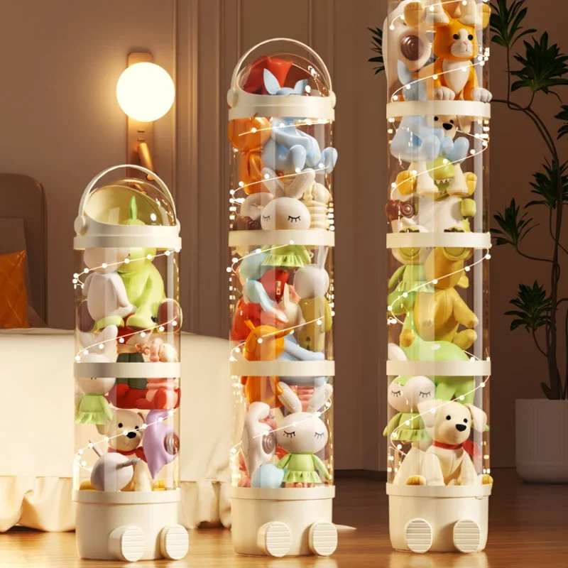 Transparent plastic storage box for doll, toy organizer, storage barrel for children