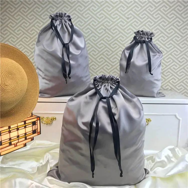 Custom Silk Satin Drawstring Care Bag Custom Wigs Storage Dust Proof Packaging Pouch Reusable Sack Handbag Shoes Travel Bag