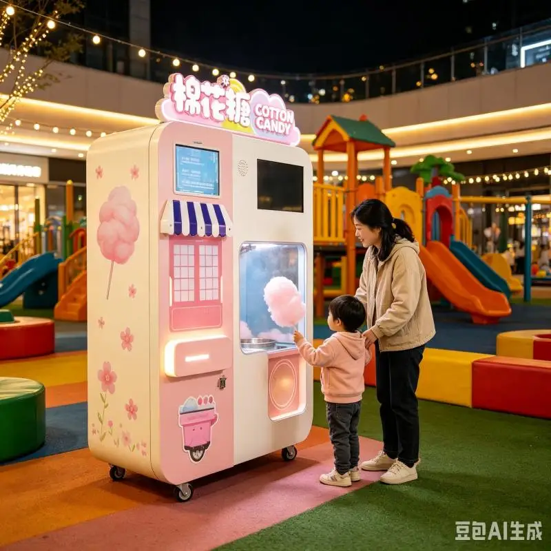 Automatic Cotton Candy Vending Machine Customized Candy Floss Maker Machine With Digital Screen And Premium Appearance