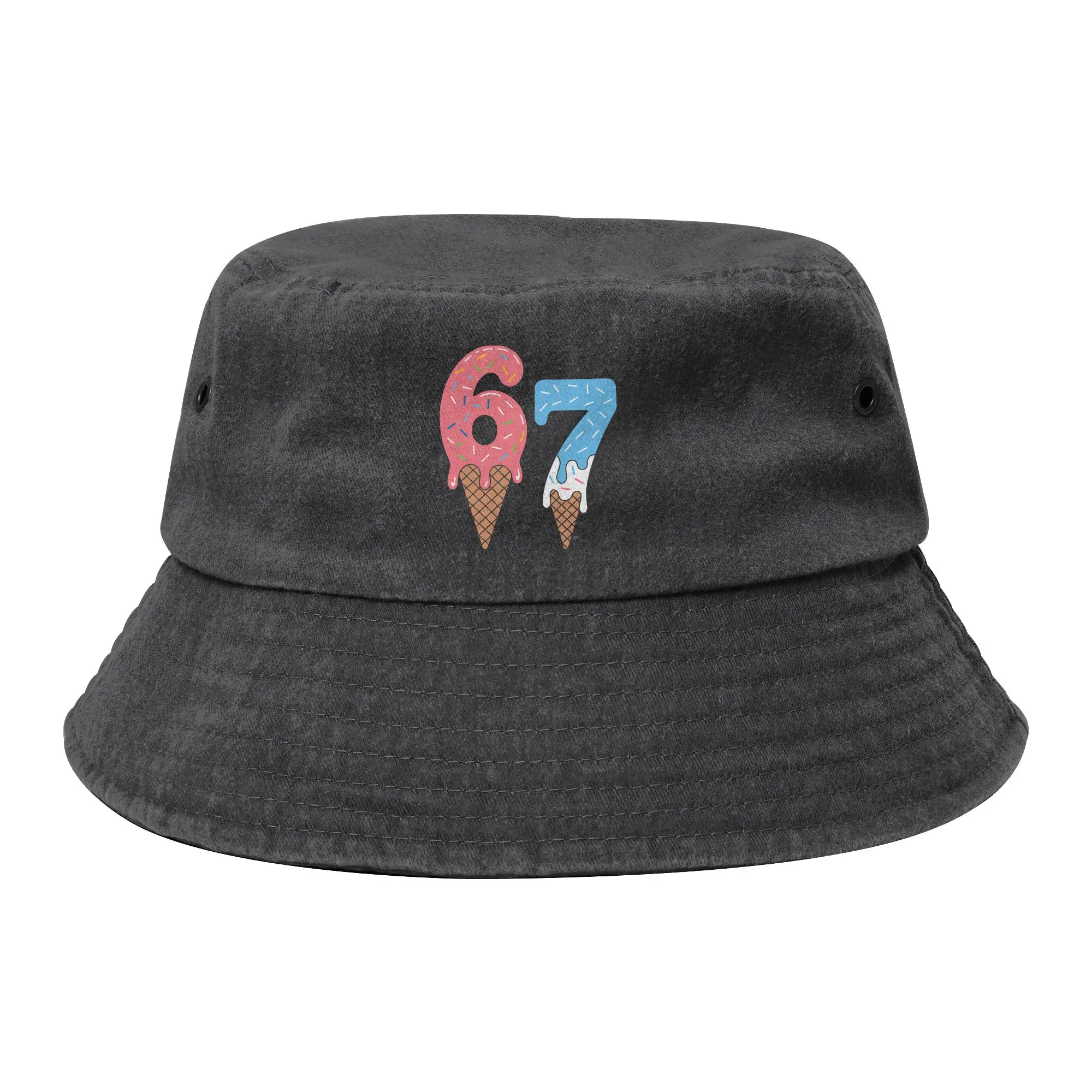 Women Men Distressed Denim Bucket Hats Funny Six Seven 67 Meme Vacation Fishing Fisherman Cap  Bob Hat Gifts Idea