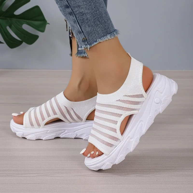 Mesh Women Sandals Summer Shoes for Women Trend Lace-up Platform Sandals Open Toe Beach Casual Heeled Sandals Sandalias De Mujer