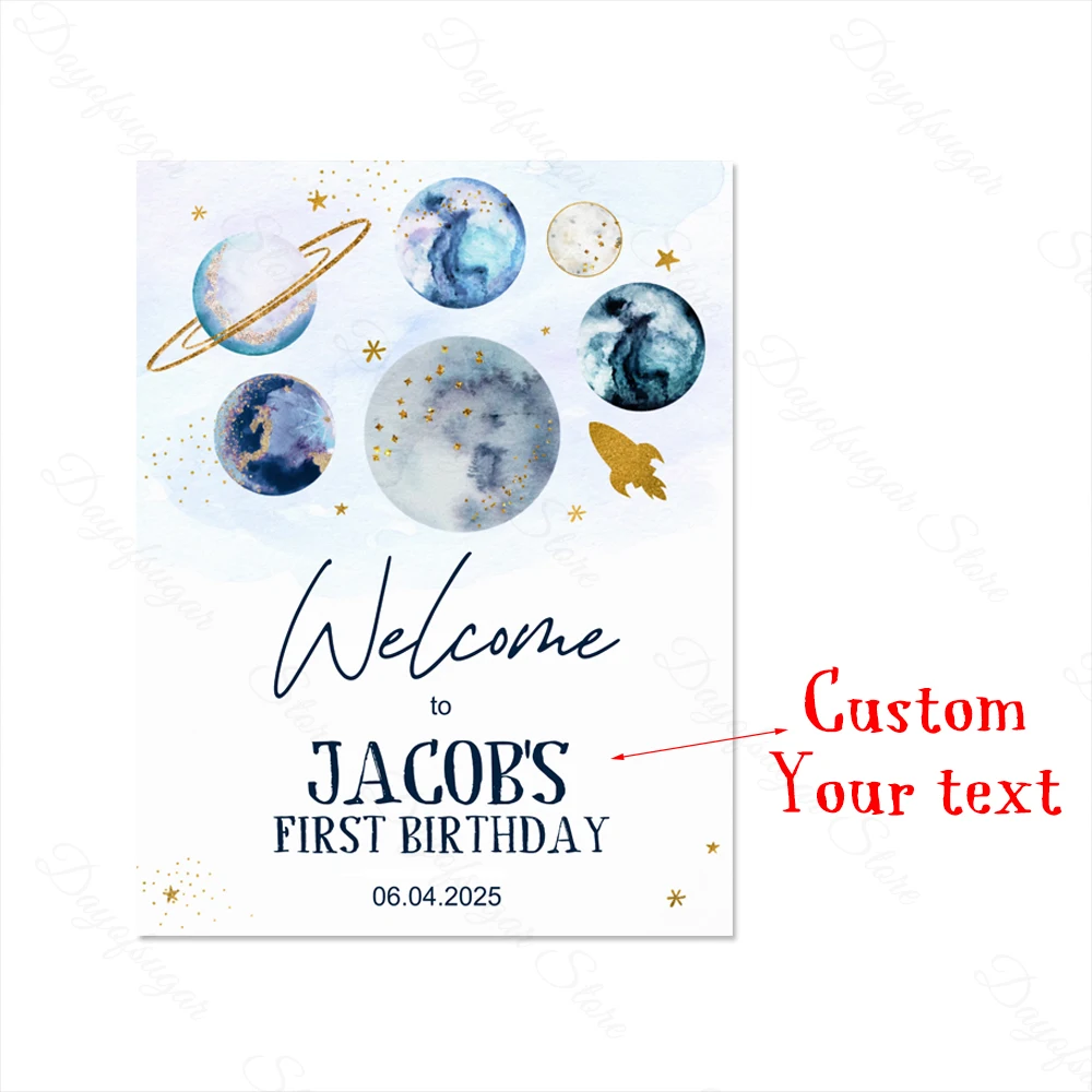 Outer Space Birthday Welcome Sign Mosaic Board Custom Welcome Baby Shower Sign for Galaxy Planets Astronaut Birthday Party Decor