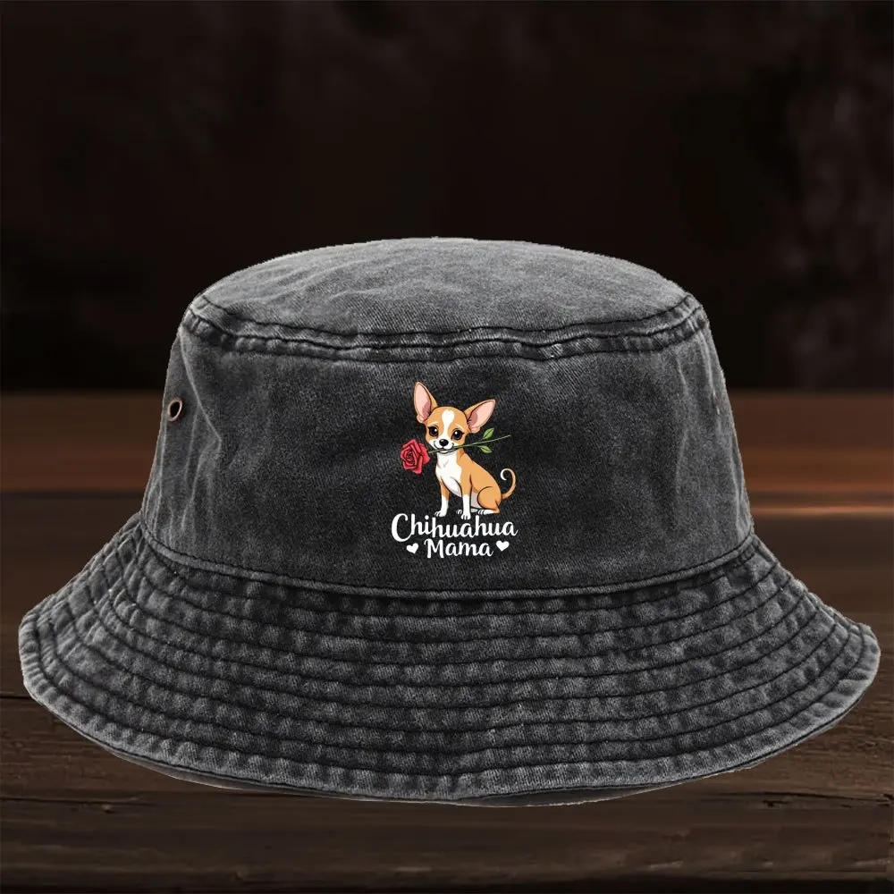 1pc of High-Quality Washable Fisherman'S Hat, Featuring a Cartoon Print of a Chihuahua Mom, Lightweight And Breathable, Unisex F